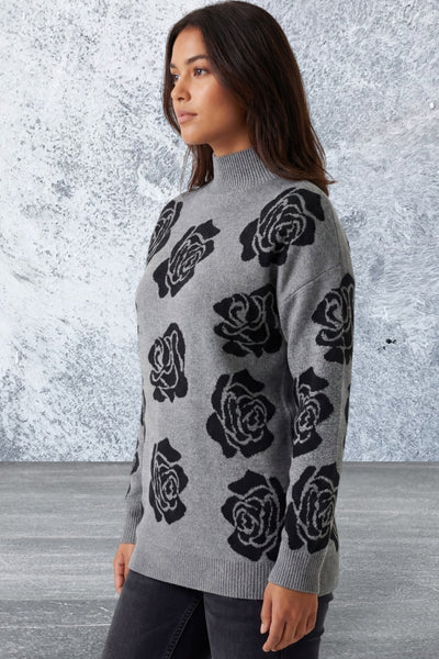 Long Sleeve Mock Neck Ninety Floral Sweater