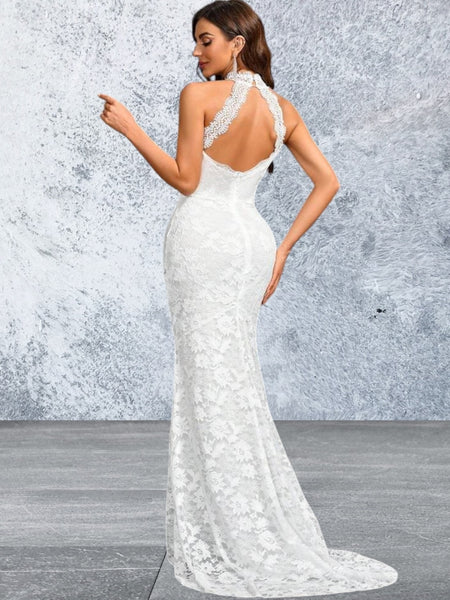 Women Sleeveless Open Back Wedding Dress