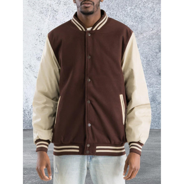 Men's Button Front Melton Letterman's Varsity Jacket