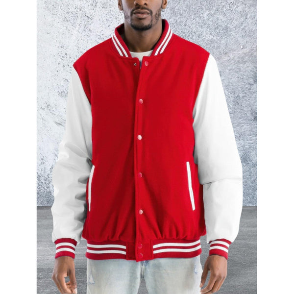 Men's Button Front Melton Letterman's Varsity Jacket