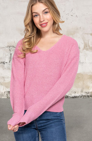 Pink Long Sleeve Strappy Open Back Sweater