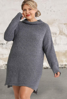 Longsleeve High Cowl Neck Bouclé Sweater Dress