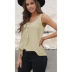 Plus Size Sleeveless Apricot Button Textured SummerTop