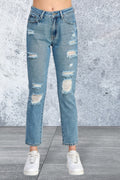 High Rise Distressed Relaxed Straight Leg Jeans