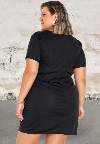 Plus size short sleeve wrap ruched above the knee dress