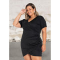 Plus size short sleeve wrap ruched above the knee dress