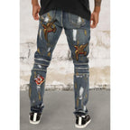 Men's moto ribbed knee patch detail Jeans