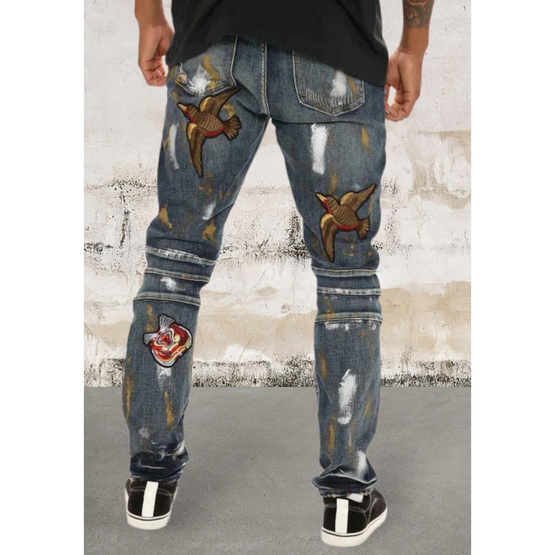 Men's moto ribbed knee patch detail Jeans
