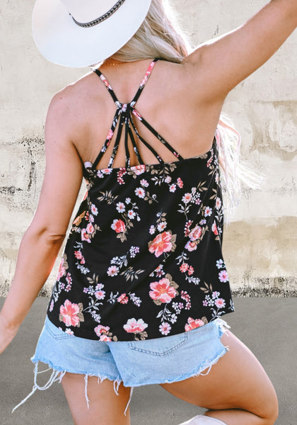 Floral Spaghetti Straps Strappy Back Top