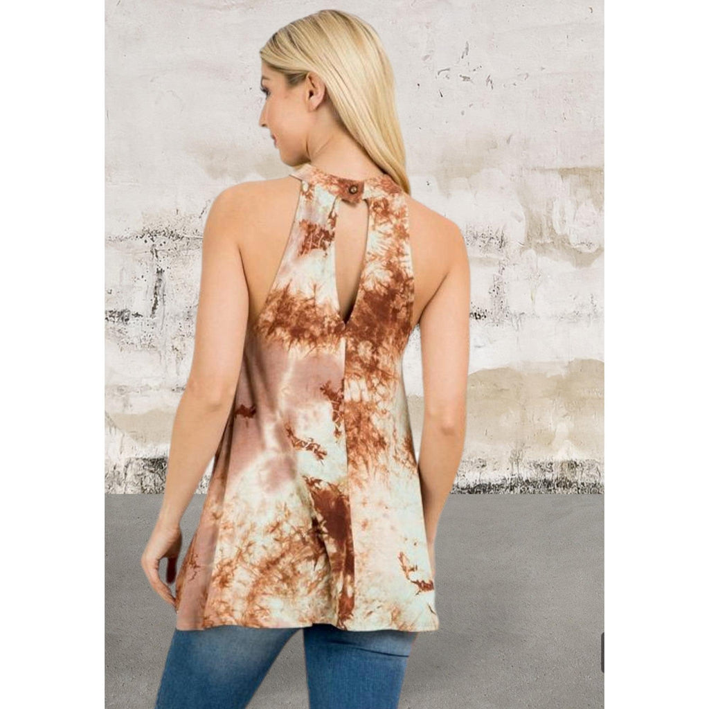 Sleeveless pullover rust tie dye top
