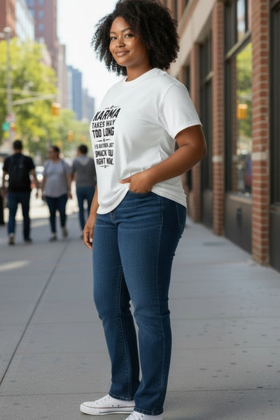 Women's White Short Sleeve Karma Graphic T-Shirt