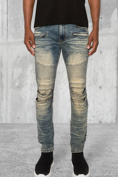 Men Creased Skinny Fit Biker Denim Jeans