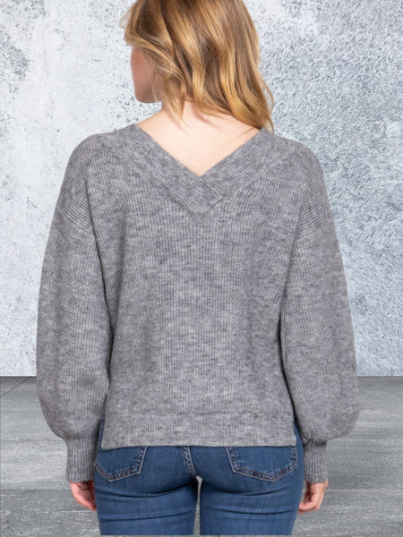 Long Sleeve V-neck Grey Sweater