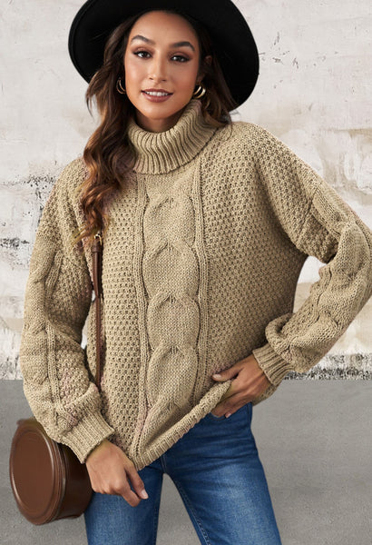  Turtleneck Cable Knit Pullover Sweater