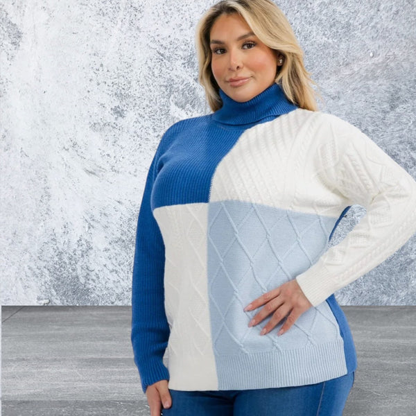 Plus Size Long Sleeve Colorblock Sweater