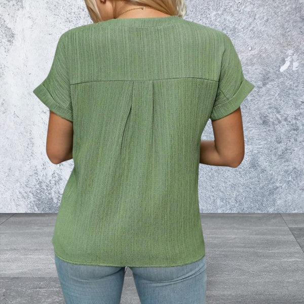 Short Sleeve Button Round Neck Top