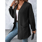 Knit Side Pockets Open Front Cardigan