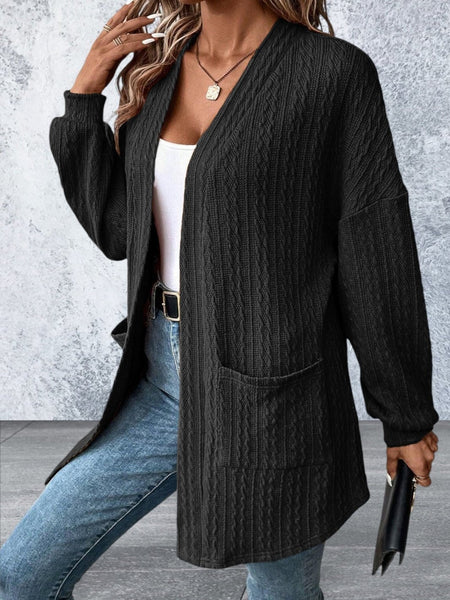 Knit Side Pockets Open Front Cardigan