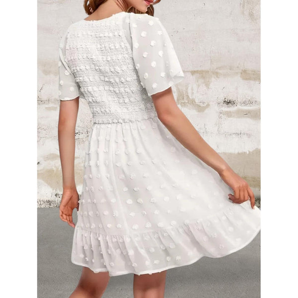 Plus Size Short Sleeve V-neck Flounce A-line Dress