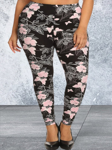 Plus Size Butterfly Printed Knit Legging