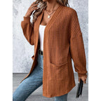 Knit Side Pockets Open Front Cardigan