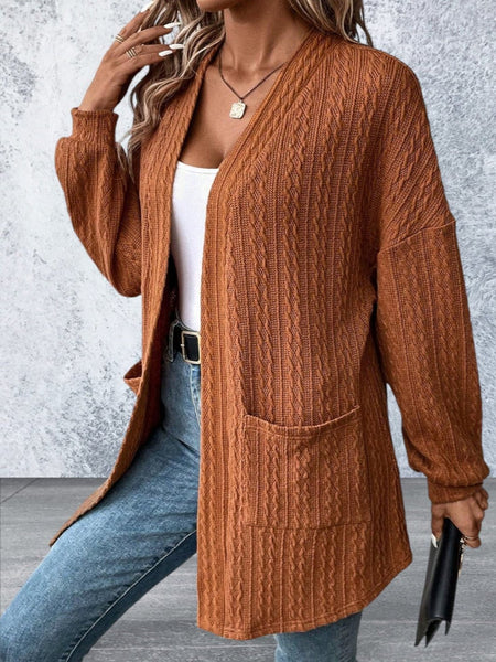 Knit Side Pockets Open Front Cardigan