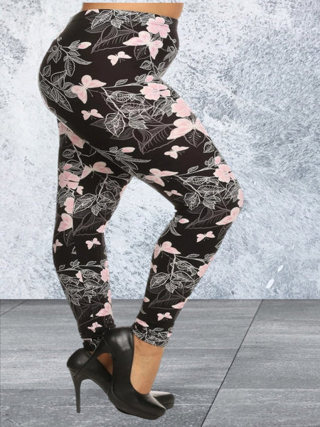 Plus Size Butterfly Printed Knit Legging