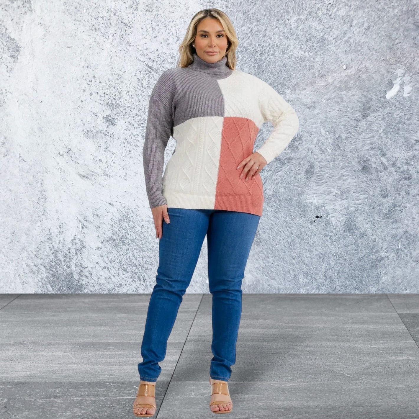 Plus Size Long Sleeve Colorblock Sweater