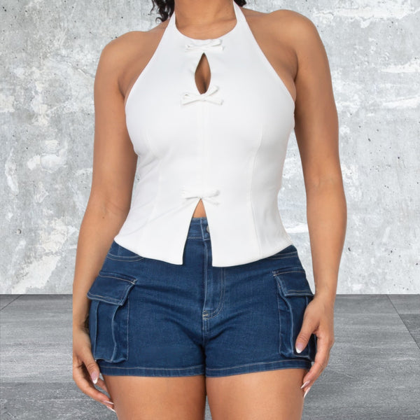 Women Open Back Halter Crop Top