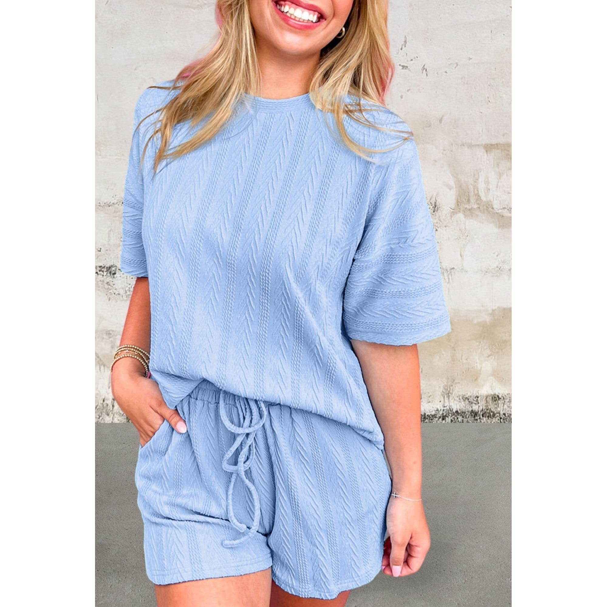 Short Sleeve Buttoned Slit Back Shorts Set