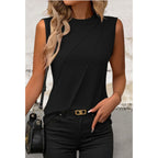 Sleeveless Trendy Crew Neck Pleated Front Top