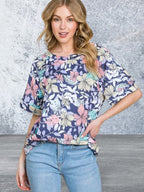 Floral Round Neck Short Sleeve Top