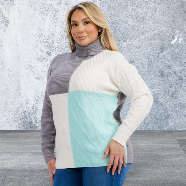 Plus Size Long Sleeve Colorblock Sweater