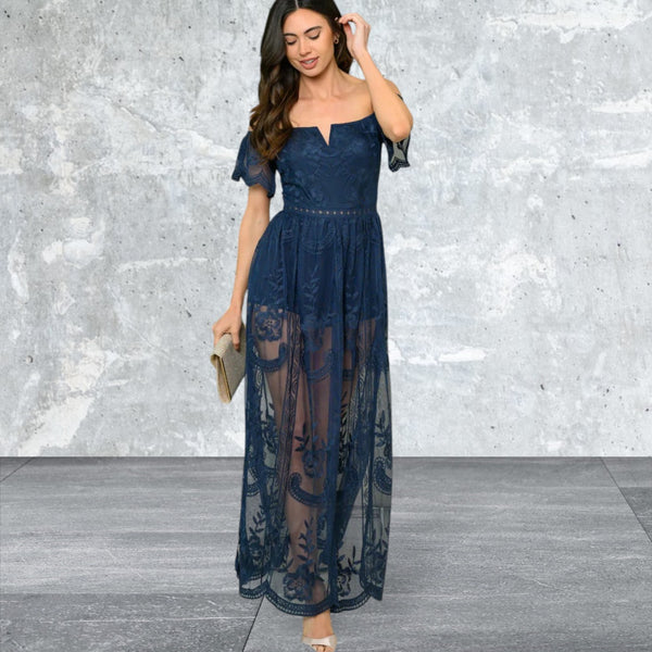 Women's off Shoulder all over lace mmaxi dress