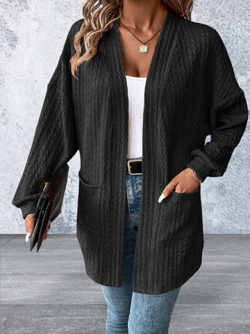 Knit Side Pockets Open Front Cardigan