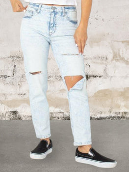 Women's junior high rise denim ripped jeans