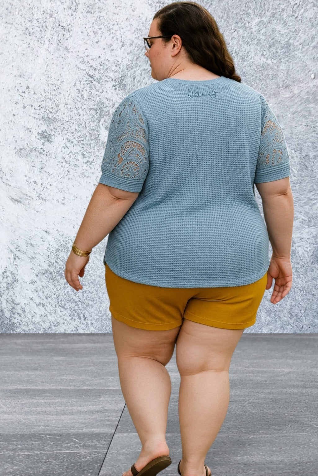 Plus Size Knit Color Block Lace Solid Fit Top