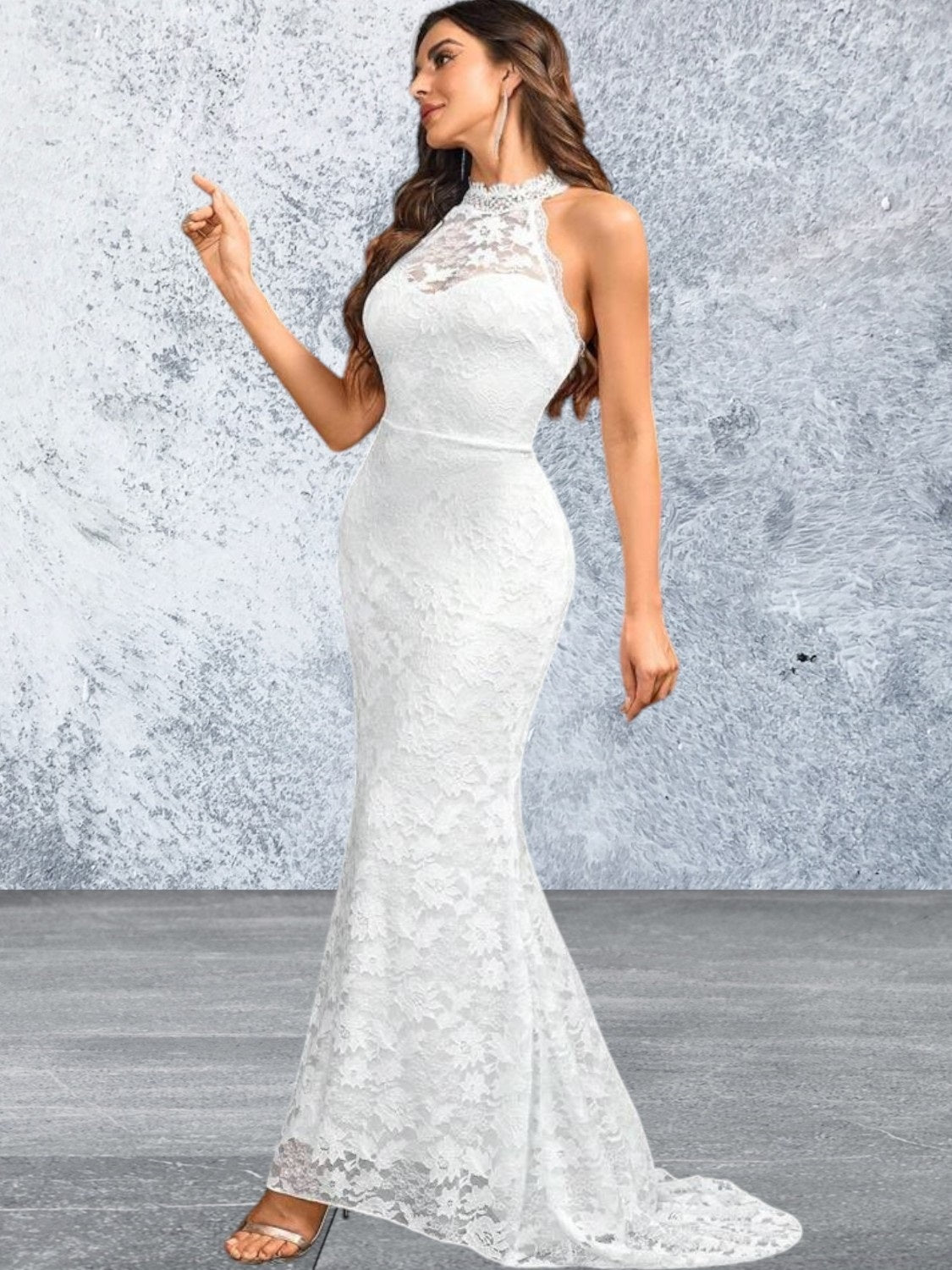 Women Sleeveless Open Back Wedding Dress