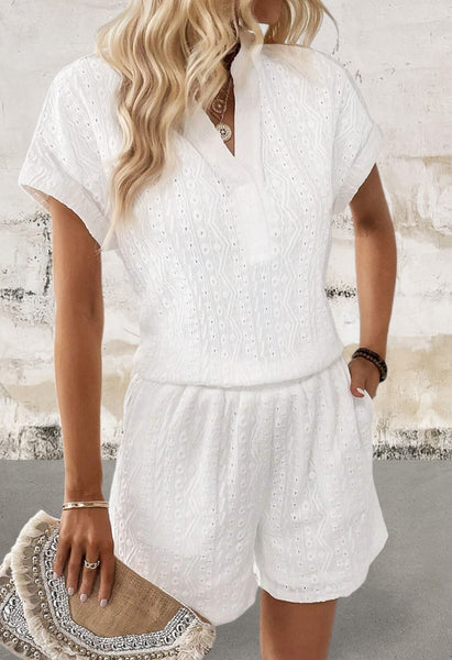 Short Sleeve White Shorts Set