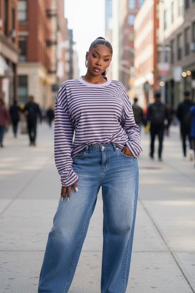 Plus Size Striped Oversized Long Sleeve Top