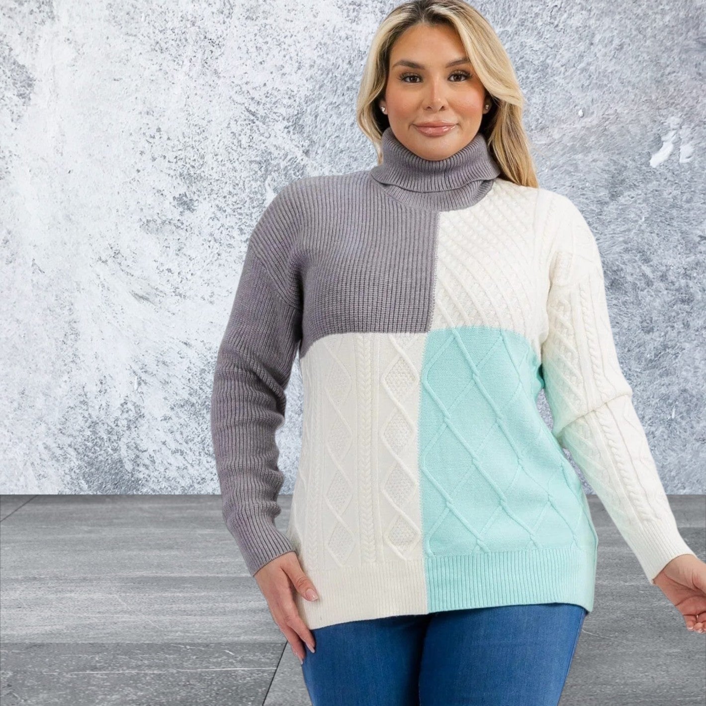 Plus Size Long Sleeve Colorblock Sweater