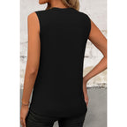 Sleeveless Trendy Crew Neck Pleated Front Top