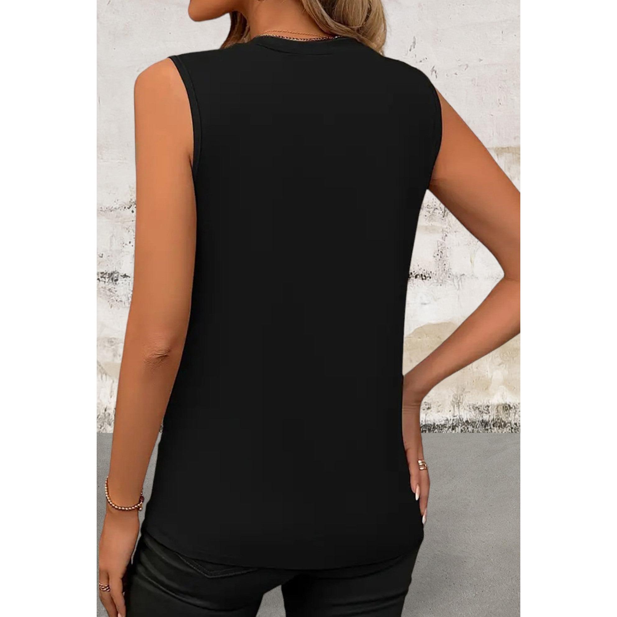 Sleeveless Trendy Crew Neck Pleated Front Top