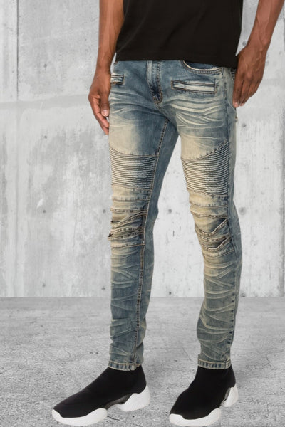 Men Creased Skinny Fit Biker Denim Jeans