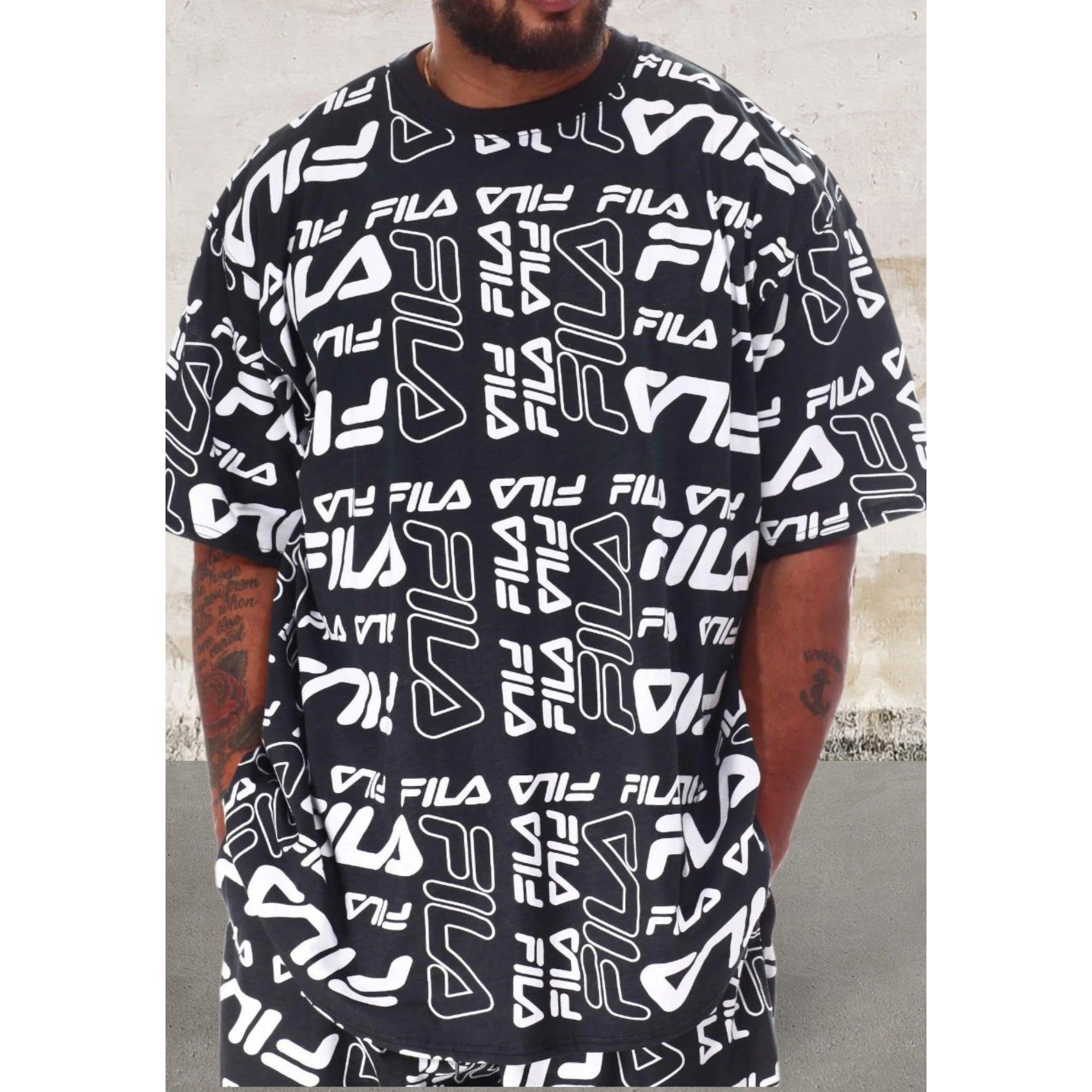 Mens all over print black short sleeve top