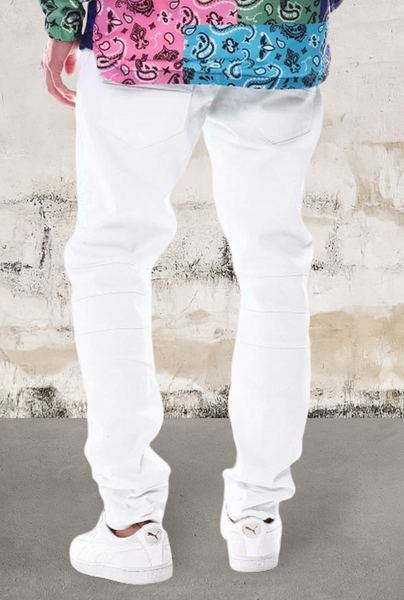 Men off white skinny jeans with ankle zip