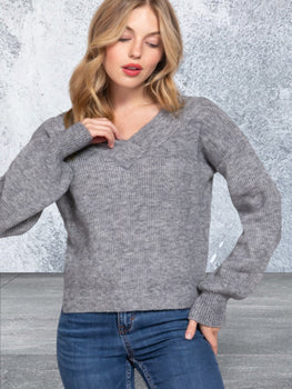 Long Sleeve V-neck Grey Sweater