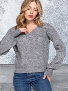 Long Sleeve V-neck Grey Sweater