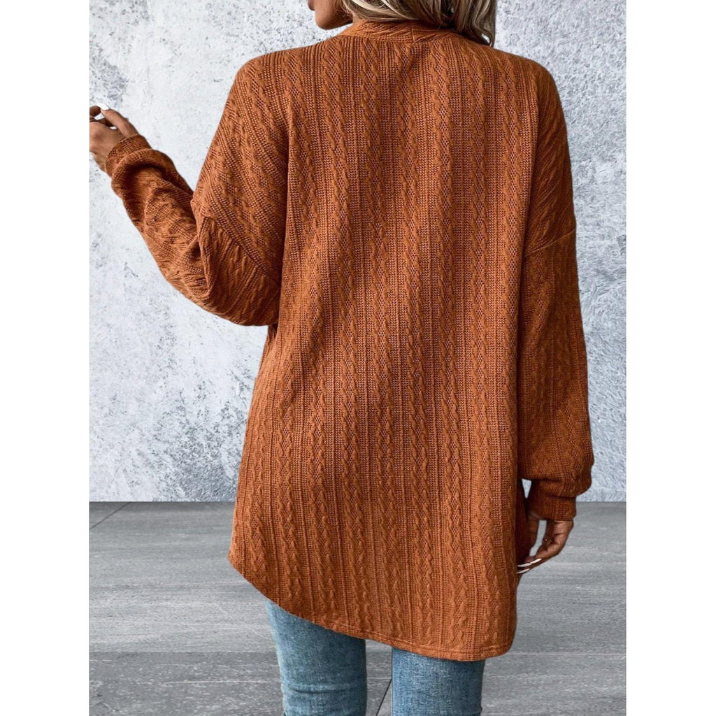 Knit Side Pockets Open Front Cardigan