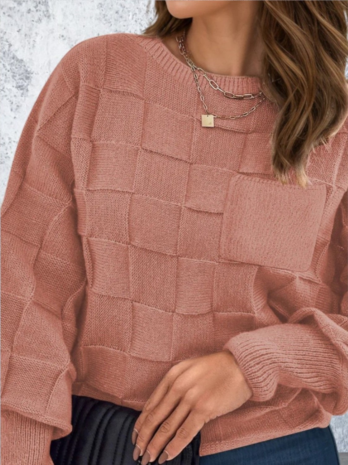 Plus Size Plaid Round Neck Sweater